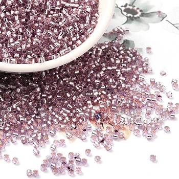 Glass Seed Beads, Silver Lined, Cylinder, Plum, 2x1.5mm, Hole: 1.4mm, about 50398pcs/pound