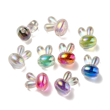 UV Plating Rainbow Iridescent Acrylic Beads, Two Tone Bead in Bead, Rabbit Head, Mixed Color, 20x15x13mm, Hole: 3mm
