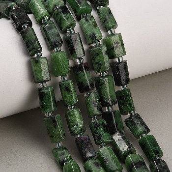 Natural Ruby in Zoisite Beads Strands, Column, Faceted, with Seed Beads, 9~14x6.5~9x6.5~9mm, Hole: 1mm, about 28~29pcs/strand, 15.35''~15.75''(39~40cm)