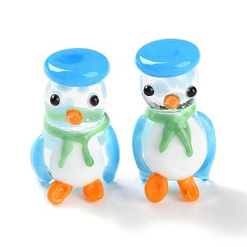 Home Decorations, Handmade Lampwork Display Decorations, 3D Penguin, Sky Blue, 15x13.5x27.5mm