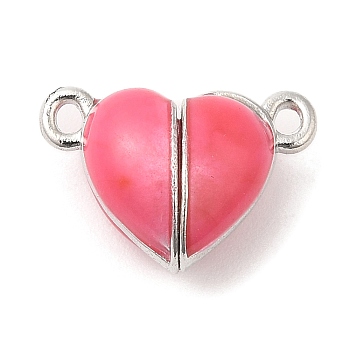 Heart Alloy Enamel Magnetic Clasps, for Couple Jewelry Bracelets Pendants Necklaces Making, Platinum, Cerise, 10x15x7mm, Hole: 1.4mm
