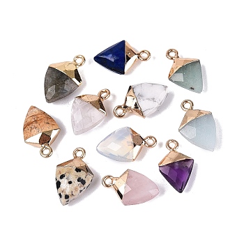 Natural & Synthetic Mixed Stone Pendants, Triangle Charms, with Light Gold Tone Brass Brass Loops, Faceted, Mixed Dyed and Undyed, 17~19x10~12x4~7mm, Hole: 1.6~1.8mm