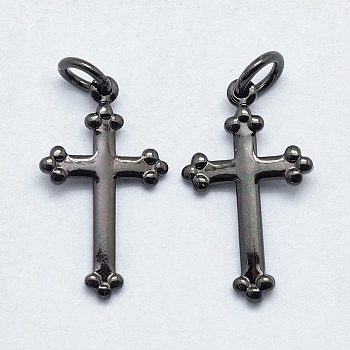 Brass Pendants, Lead Free & Cadmium Free & Nickel Free, Long-Lasting Plated, Cross, Gunmetal, 18x10x1mm, Hole: 3mm