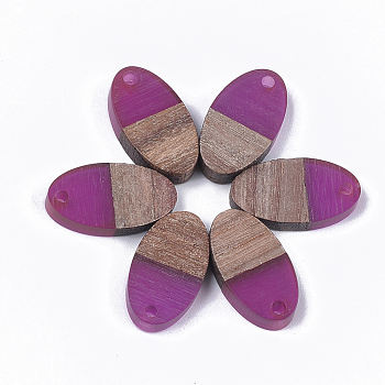 Resin & Walnut Wood Pendants, Oval, Purple, 20x11x3.5mm, Hole: 1.8mm