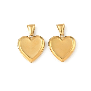 316 Stainless Steel Locket Pendants, Heart Charm, with 304 Stainless Steel Snap on Bails, Long-Lasting Plated, Ion Plating(IP), Real 20K Gold Plated, 24.5x22.5x4.5mm, Hole: 8.5x3.5mm