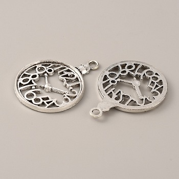 Tibetan Style Alloy Pendants, Clock, Antique Silver, 39.2x28.8x2.6mm, Hole: 2.7mm