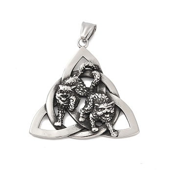 316 Surgical Stainless Steel Pendants, Trinity Knot with Geri & Freki Fenrir Wolf Charm, Antique Silver, 49.5x49x5.5mm, Hole: 8.5x4.5mm