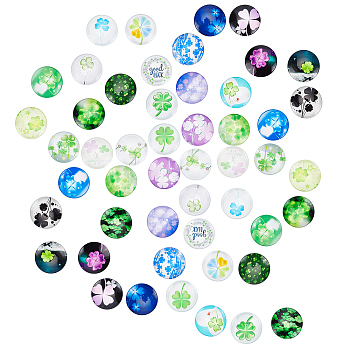 Elite Glass Cabochons, Half Round/Dome with Clover Pattern, Mixed Color, 25mm, about 50pcs/bag