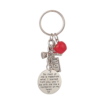 Tibetan Style Alloy Flat Round and Word Pendant Keychain with Apple Resin Charms, for Graduation Gifts, Mixed Color, 8.25cm