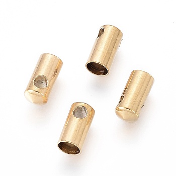 Ion Plating(IP) 304 Stainless Steel Cord Ends, End Caps, Column, Golden, 9.5x4.5mm, Hole: 2mm, Inner Diameter: 4mm