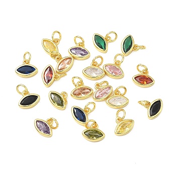 Brass Micro Pave Cubic Zirconia Pendants, Horse Eye Charms, Real 18K Gold Plated, Mixed Color, 8x10x2.5mm, jump ring: 5x1mm, 3mm inner diameter