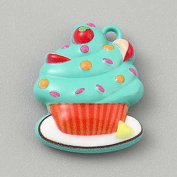 Zinc Alloy Pendants, Cake, Baking Paint, Turquoise, 16.5x13.5x5mm, Hole: 1.2mm