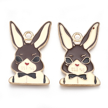 Alloy Bunny Pendants, Cadmium Free & Lead Free, with Enamel, Rabbit, Light Gold, Colorful, 33x21x1.5mm, Hole: 2.5mm