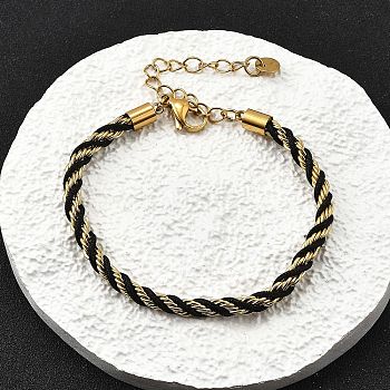304 Stainless Steel Nylon Cord String Bracelets, Twisted Rope Bracelets for Men Women, Two Tone, Real 18K Gold Plated, 7-1/8 inch(18cm)