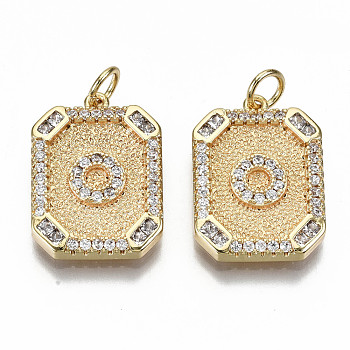 Brass Micro Pave Clear Cubic Zirconia Pendants, Nickel Free, Real 18K Gold Plated, Rounded Rectangle with Word, Letter.O, 19x14x2.5mm, Jump Ring: 5x0.7mm, 3mm inner diameter