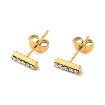 304 Stainless Steel Crystal Rhinestone Stud Earrings for Women, Golden, Rectangle, 2.5x8.5mm
