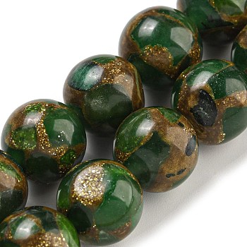 Synthetic Gold Clinquant Stone Beads Strands, Dyed, Round, Green, 12mm, Hole: 1.5mm, about 31~33pcs/strand, 14.49''~15.55''(36.8~39.5cm)