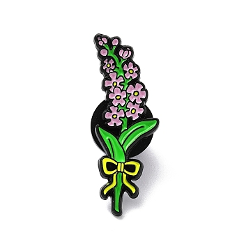 Flower Enamel Pins, Alloy Badges for Backpack Clothes, Electrophoresis Black, Lime, 31x11x1.4mm