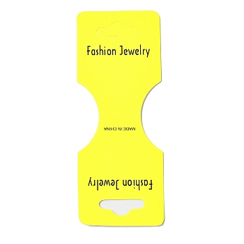 Foldable Paper Jewelry Display Header with Hanging Hole, Rectangle with Word Fashion Jewelry, Yellow, Finished Product: 4.5x3.5x0.3cm, 9.2x3.5x0.05cm, Hole: 18.5x7mm
