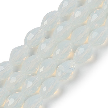 Electroplate Imitation Jade Glass Beads Strands, Faceted, Teardrop, White, 11.5x8mm, Hole: 1.2mm, about 55~57pcs/strand, 25.59 inch(65cm)