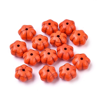 Autumn Theme Dyed Synthetic Turquoise Beads, Pumpkin, Orange Red, 12x8mm, Hole: 1mm