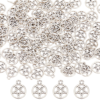 100Pcs Tibetan Style Alloy Pendants, Pentacle, Antique Silver, 16x13x1mm, Hole: 1.8mm