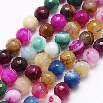 Faceted Natural Agate Beads Strands, Dyed, Round, Colorful, 8mm, Hole: 1.5mm, about 46~49pcs/strand, 14.8 inch
