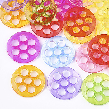 Transparent Acrylic Links, Flat Round, Mixed Color, 28x5mm, Hole: 6mm, about 450pcs/500g