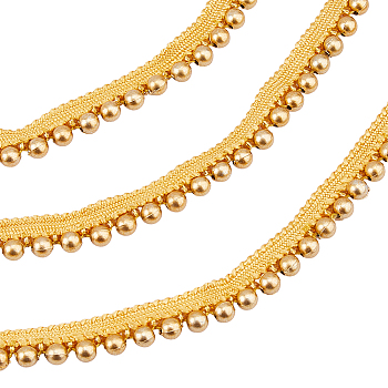 Polyester Lace Trim, with Plastic Ball, for Garment Accessories, Gold, 1/4~1/2 inch(6.5~12.5mm), about 100.00 Yards(91.44m)/Roll