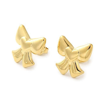 304 Stainless Steel Stud Earrings for Women, Bowknot, Real 14K Gold Plated, 15x15mm