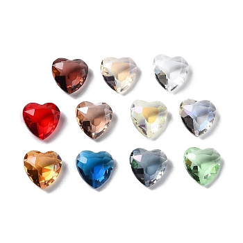 Transparent Glass Rhinestone Cabochons, Faceted, Heart, Pointed Back, Mixed Color, 12x12x5.5mm