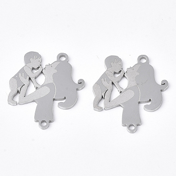 201 Stainless Steel Links connectors, Laser Cut Links, for Mother's Day, Mother and Child, Stainless Steel Color, 23x18.5x1mm, Hole: 1.4mm