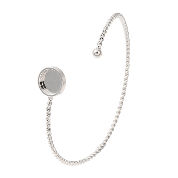 Brass Twisted Ring Cuff Bangle Making, Blank Cuff Bangles with Round Trays, Platinum, Tray: 10mm, Inner Diameter: 2.44 inch(6.2cm)