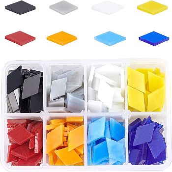 Opaque Glass Cabochons, Mosaic Tiles, for Home Decoration or DIY Crafts, Rhombus, Mixed Color, 20.8x12x3~4mm, 8 colors, 30pcs/color, 240pcs/box