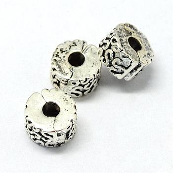 Alloy European Style Clasps, Column with S Shape, Antique Silver, 9.5x5.5mm, Hole: 3mm