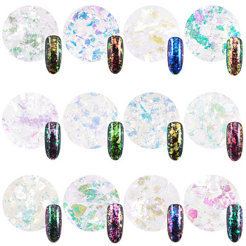 Nail Art Glitter Powder, Starry Sky/Mirror Effect, Mixed Polish Chunky Sequins Powder Manicure Tools, with Brush, Mixed Color, 30x30x17mm, about 0.3g/box