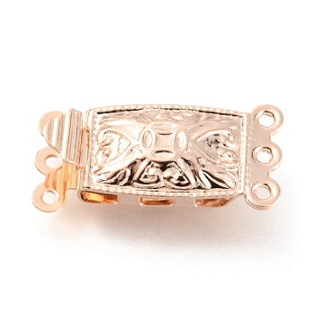 304 Stainless Steel Box Clasps, Multi-Strand Clasps, 3-Strands, 6-Holes, Rectangle, Rose Gold, 21x10x4.5mm, Hole: 1mm