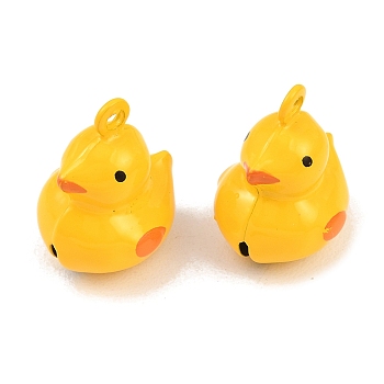 Brass Bell Pendants, with Enamel, Duck, Yellow, 21x16.5x15mm, Hole: 2mm