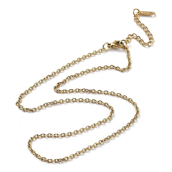 Ion Plating(IP) 304 Stainless Steel Cable Chain Necklace, Real 18K Gold Plated, 15.98 inch(40.6cm)