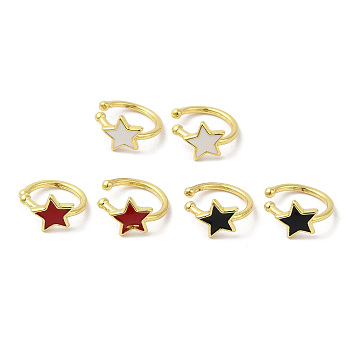 Star Enamel Cuff Earrings, Real 18K Gold Plated Brass Jewelry for Women, Cadmium Free & Lead Free, Mixed Color, 11.5x11.5x7mm