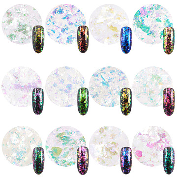 Nail Art Glitter Powder, Starry Sky/Mirror Effect, Mixed Polish Chunky Sequins Powder Manicure Tools, with Brush, Mixed Color, 30x30x17mm, about 0.3g/box(MRMJ-Q046-010-M)