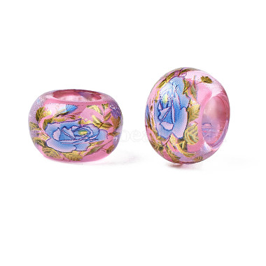 Flower Printed Transparent Acrylic Rondelle Beads(TACR-S160-01-E02)-3