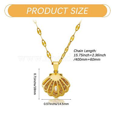 Collier de perles de coquillage clair zircon cubique coquille cage pendentif collier été pétoncle tour de cou charme titane acier bijoux pour femmes plage(JN1114A)-2