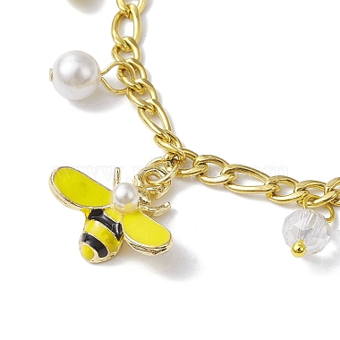 Shell Pearl & Alloy Enamel Bees Charm Bracelet(BJEW-JB10040)-3