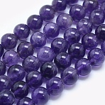Natural Amethyst Beads Strands, Round, 6mm, Hole: 1mm, about 60~62pcs/strand, 15 inch(38cm)(G-E481-03-6mm)