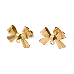304 Stainless Steel Bowknot Stud Earring Findings, with Loop, Golden, 10x15mm, Hole: 1.2mm, Pin: 0.7mm(X-STAS-Z159-01G)