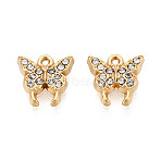 304 Stainless Steel Rhinestone Charms, Butterfly Charms, PVD Vacuum Plating, Real 18K Gold Plated, 8x8.5x2mm, Hole: 0.8mm(STAS-N110-35G)