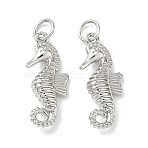 Brass Micro Pave Cubic Zirconia Animal Pendants, Lead Free & Cadmium Free, Long-Lasting Plated, Rack Plating, Sea Horse Charms, Platinum, 20.5x9x4.5mm, Hole: 3.8mm(KK-H280-05C-P)