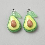 Resin Pendants, Fruits, with Platinum Alloy Loop, Avocado, 28x18x11mm, Hole: 2mm(FIND-WH0817-082A)