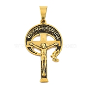 Ion Plating(IP) 304 Stainless Steel Pendants,  Crucifix Cross Charm, Easter, Antique Golden, 40x23.5x3.5mm, Hole: 9.5x4.5mm(STAS-D112-04AG-01)